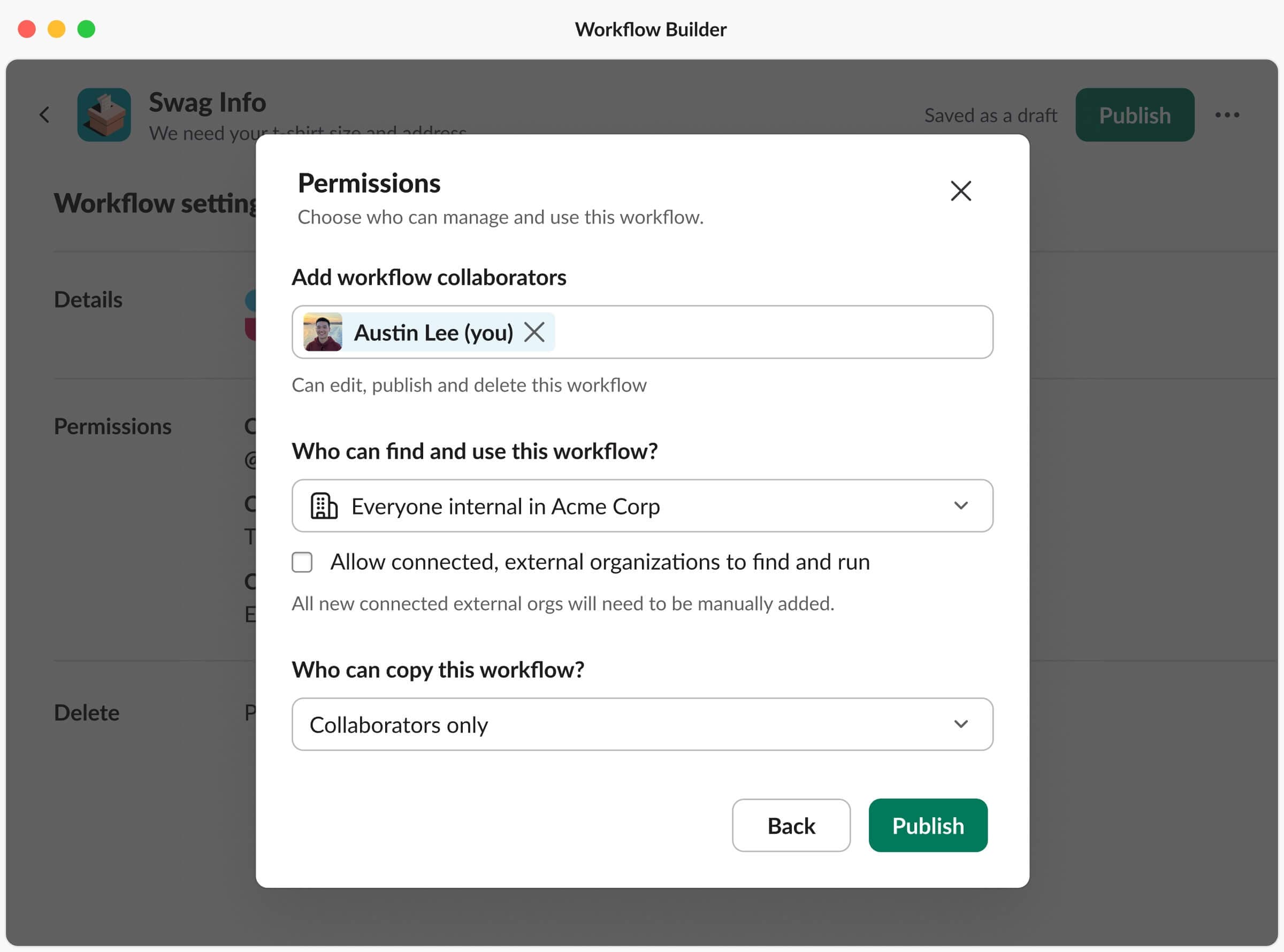 New workflow permissions page