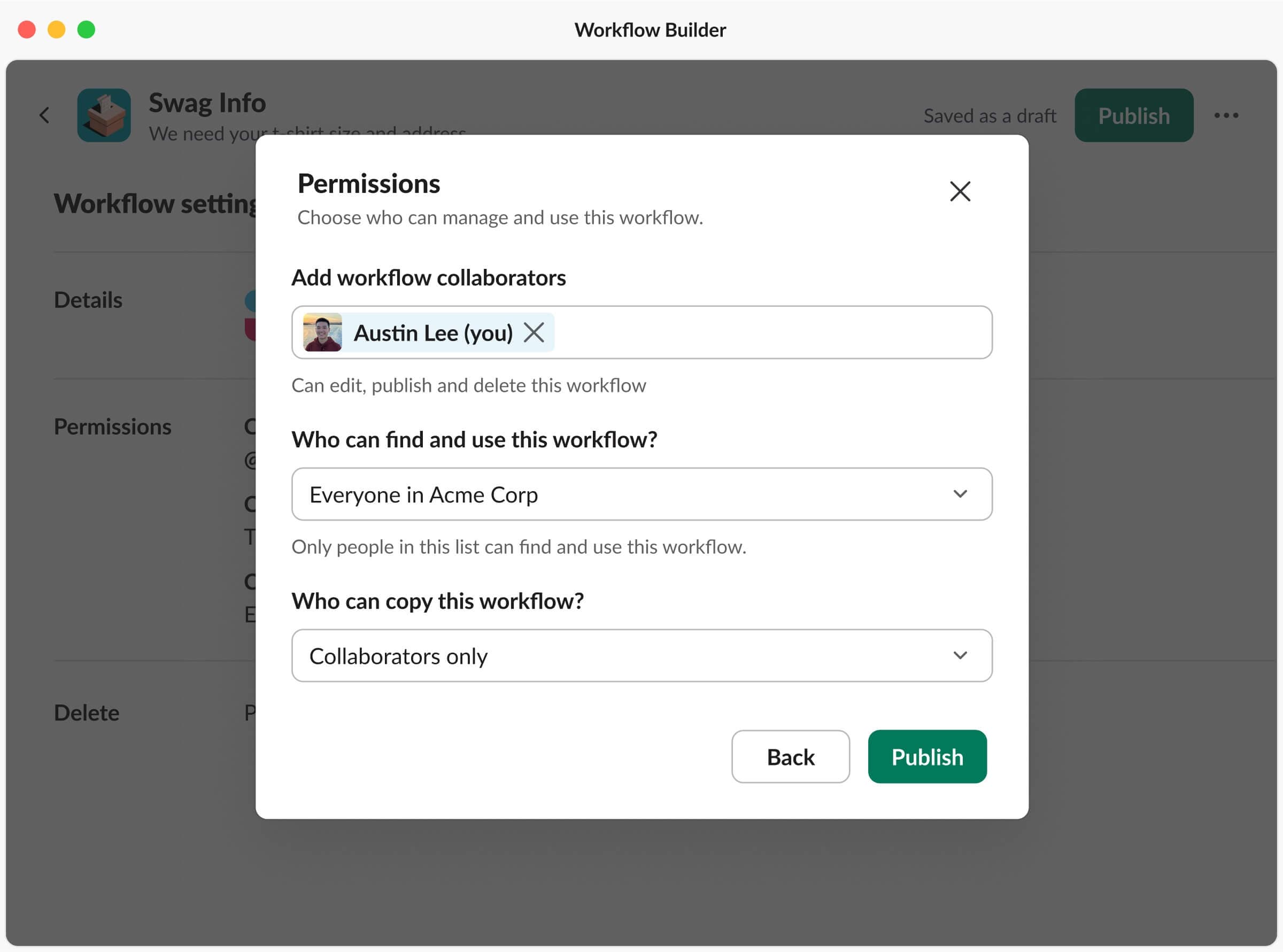Old workflow permissions page