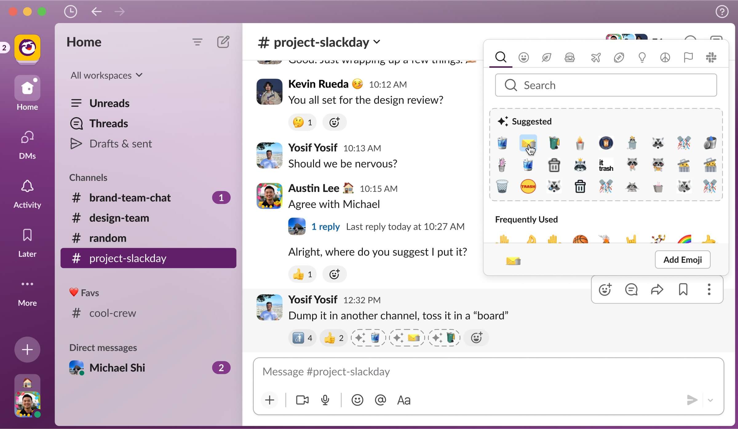AI recommended Slack reactjis mockup
