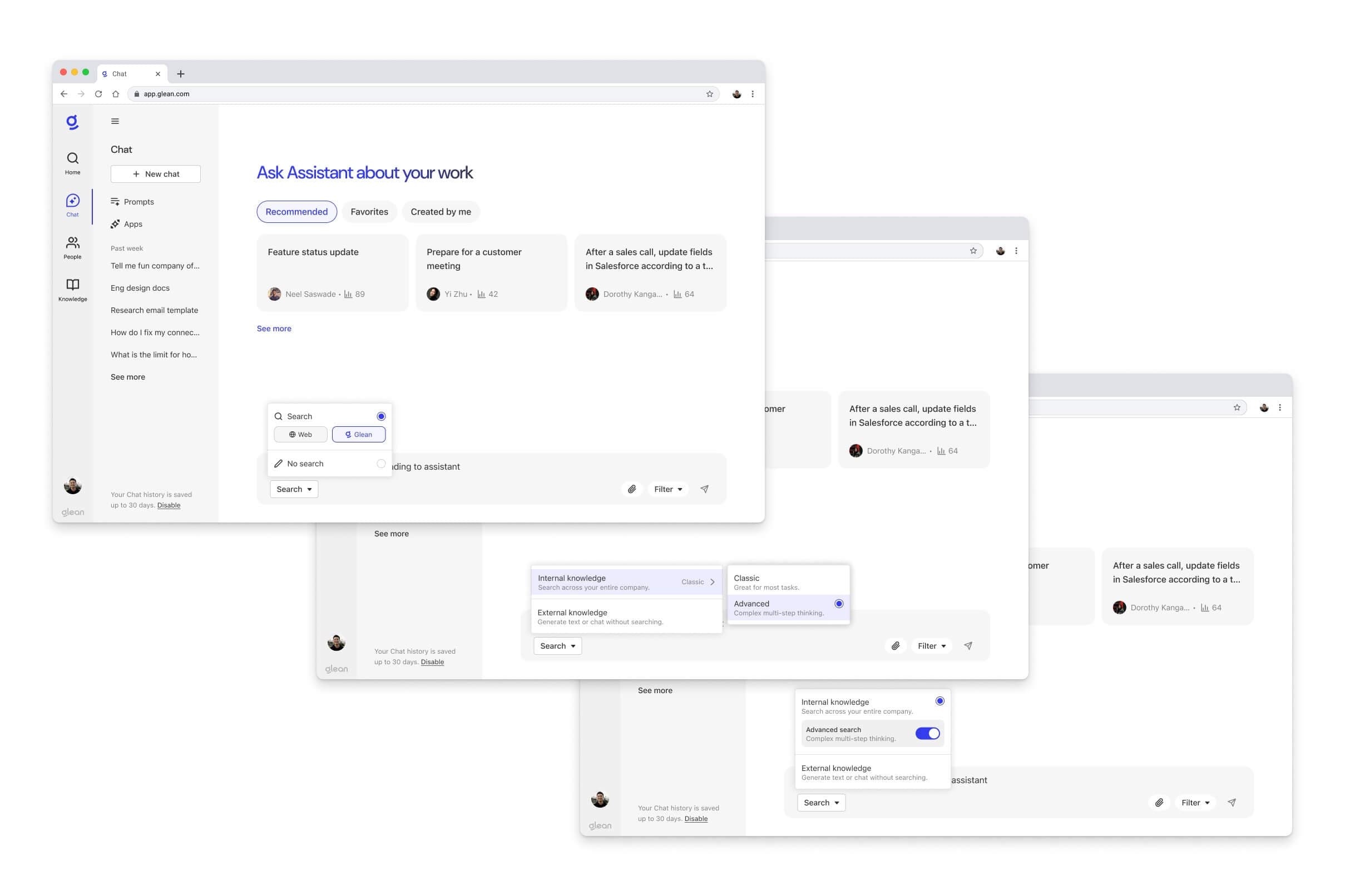 Design explorations of writing, company search, and pro search modes